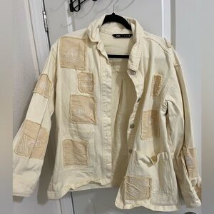 Zara Cream Utility Jacket with Embroidered Patches